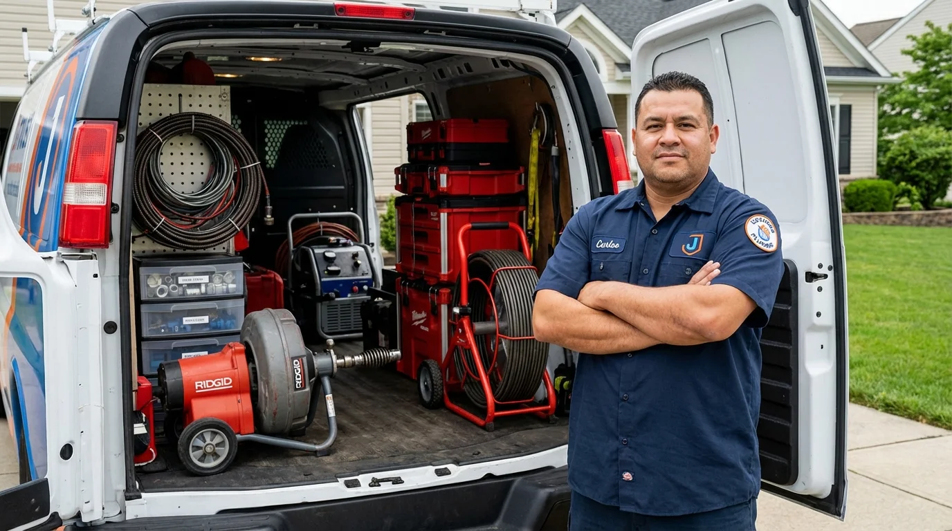 Professional drain cleaning equipment and Johns Plumbing LLC plumber in Accokeek