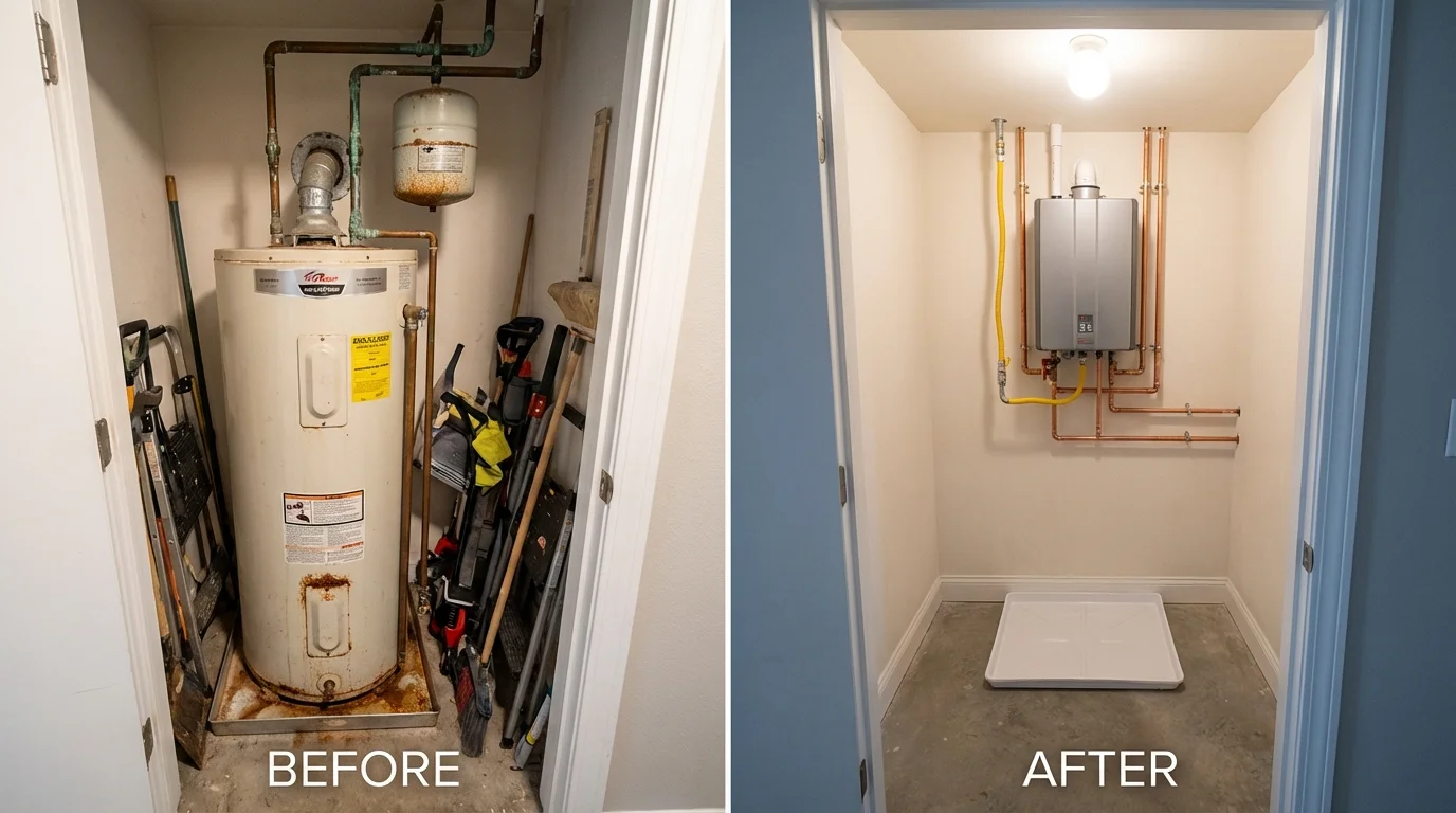 Tank water heater versus wall-mounted tankless unit comparison for Accokeek, MD homeowners