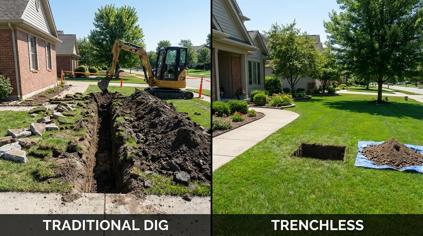 Trenchless sewer repair with minimal yard damage versus traditional excavation in Accokeek, MD